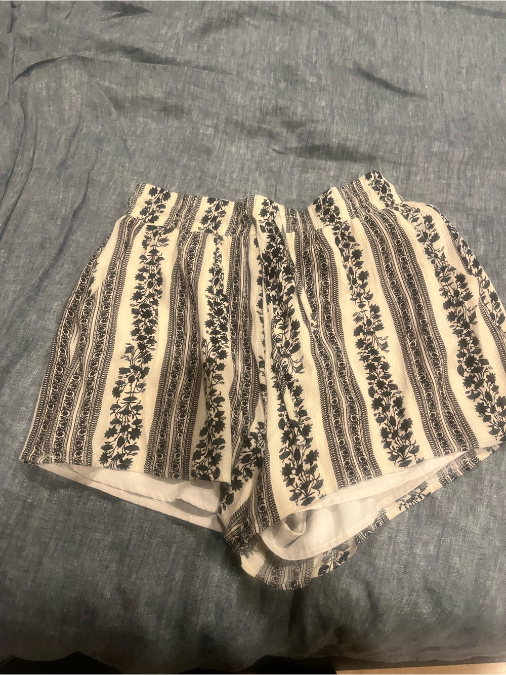 Vici Cream and Black Floral Stripe Athletic Shorts